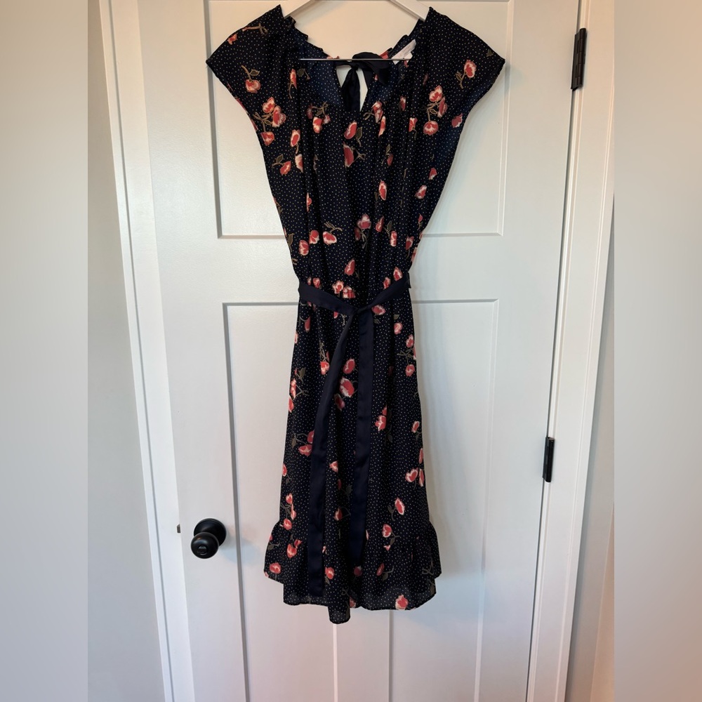 LC Lauren Conrad Navy Midi Dress with Pink Floral Print